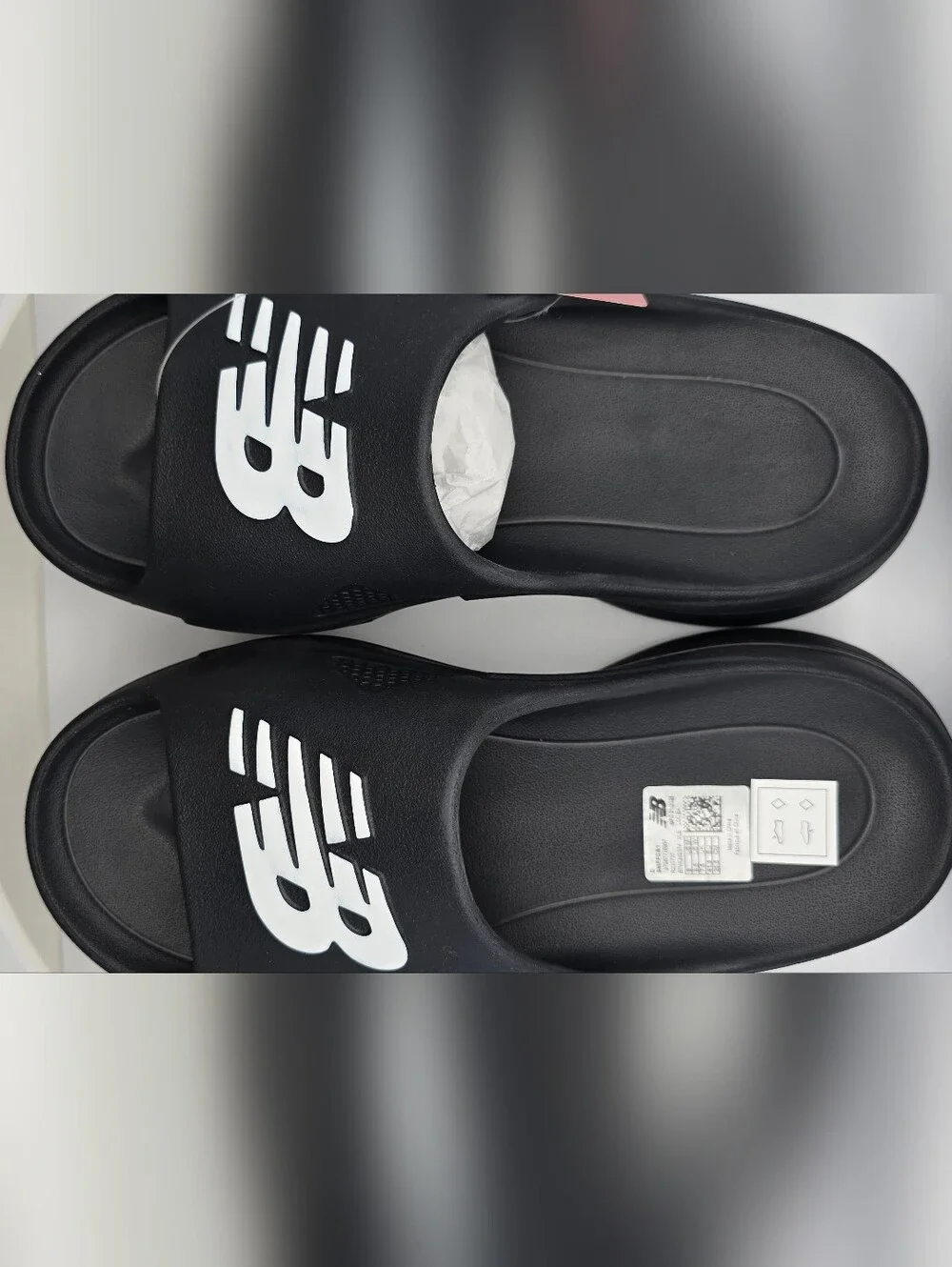 New Balance Black Slide with White Accents